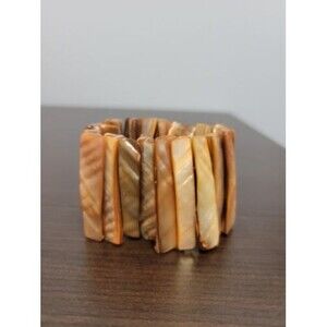 Peach Dyed Mother of Pearl MOP Shell Wide Chunky Stretch Bangle Bracelet